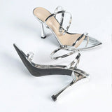 Sales Metal Wind Strip With PU Leather Silver Women's Shoes High Heel Sandals Ultra-High Heel