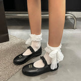 Retro Round Head Folding Decoration JK Girl Solid Color Buckle Mary Jane Women's Shoes Soft Soles Middle-Native Mother Single