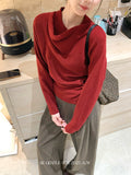 Xixi 2025 Autumn New White Label Elegant High-Collar Knitted Shirt With Long-Sleeved Top Sweater Female