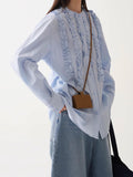 Temperament Lotus Leaf Side Blue Shirt Women's Early Spring 2025 New French Loose Wood Ear Shirt Court Wind