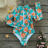2025 New One-Piece Swimsuit Women's Surfsuit Long-Sleeved Zipper INS Print
