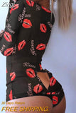 Print Jumpsuits Women Buttoned Flap Adults Long Sleeve Casual Bodysuit Playsuit Romper Sexy Deep V Neck Bodies