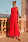 Zingj Spring And Summer Leisure Fashion Round Collar Vest Solid Color New Lace Splicing In The Long Dress