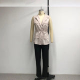 Zingj 2023 New Solid Color Lapel Sleeveless Lace Vest Jacket Casual Suit Female-Outfit