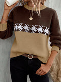 Women's Spring And Autumn Claming Collusion Collusion Collider Round Collar Sweater Fashion Geometric