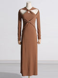 Autumn New Temperament Sister Style Dress Design Bump Color Thin Knitted Dress Female