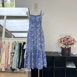 Australian Niche Design Charming Holiday Style Embroidered Sleung Sling Dress Buckled Long