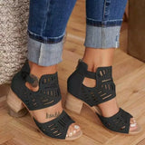Coarse Heeled Fish Mouth Sandals Women Summer New Hollow Buckle Large Size Women's