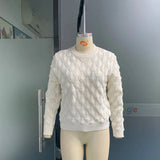 Zingj Winter New Vintage Thick Thread Twist Sweater Round Collar Fold Wear Lazy Sweater Suit Female-Outfit