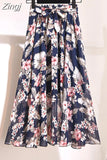 Women Summer Floral Print Chiffon Girls Spring Korean A-Line High Waist Ladies Elegant Office Holiday Midi