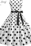 Women Summer Polka Dot Print Party Robe Femme Black Retro Vintage Swing Prom Rockabilly Midi Dresses