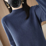 Zingj 2024 Autumn / Winter New Women's Korean Version Slim Half High Collar Short Solid Color Bottom Sweater-Outfit