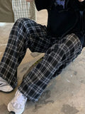 Women Plaid Pants Casual Black Oversize Loose Summer Wide Leg Trouser Retro Teens Harajuku Hip Hop All Match