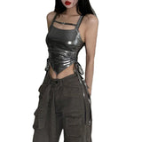 Zingj Spring / Summer 2023 Women's Solid Color Slim Fashion Sling Belt Pleated Sexy Open Back Vest Woman-Outfit