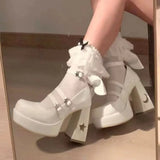 Lolita Shoes 2025 Spring New Fashion Bow High Heel Single Shoe Pearl Buckle Thick