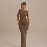 Women's 2025 Summer New Round-Neck Sleeveless Dress Pure Color High Open Fork To Repair Sexy