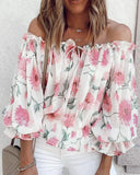 Off-shoulder Chiffon Blouse Street Women's Loose Printed Long-sleeved T-shirt