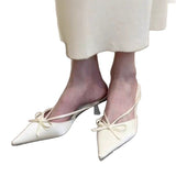 2025 New Pointed Thin Heel High Heel Korean Version Of The Fashion Bow Silver Head Women's Shoes Half-Dragging Fashion