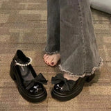 Jane Small Leather Shoes Women's Thick Soles Increase In The Spring Of 2025 New Sweet Bows Shallow Single Shoe