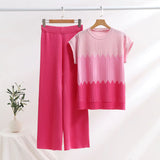 Suit Casual Collar Three-Sleeved Knitted Shirt High Waist Thin Leg Trousers Two
