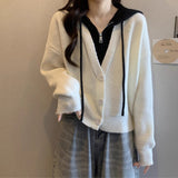 Fake Two Short Hooded Sweater Coat Women Autumn Fat Mm Thin Belly Knitted Shirt