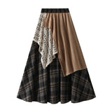 Breeze 2025 Spring New Irregular Heavy Industry Lattice Lace Splicing Half Skirt High-Waisted Long Dress