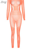 Women Autumn 2023 New Y2K Solid High Street Sexy&Club Slightly Transparent Holes Decoration Long Sleeve Skinny