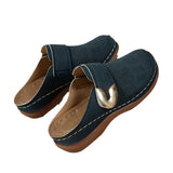 Bag Head Flat Bottom Leisure Half Slippers Women 2025 New Solid Color Slope And Metal Buckle Beach