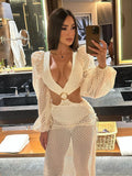 2025 New Long-Sleeved Swimsuit Women's Half-Dress Two Sets Of Mesh Sexy