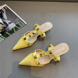 New Rivet Pointed Thin Heel Baotou Half Slipper Female Middle Heel Shallow Mouth Lazy Mueller