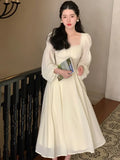 Puff Sleeve Square Neck French Fashion Evening Long Dresses for Women Elegant Summer 2023 Bodycon Dress Beach