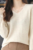 Women Sweater Long Sleeve Top Knitted Pullover V-Neck Fashion Sweater Woman Winter 2023 Basic Female Clothing Soild OL