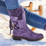 Women's Boots Autumn And Winter New Wool After The Tie With Mid-Sleeve Boots Low And Large Leather
