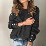 Street Hipster Long-sleeved Round Neck Button Sweater Top