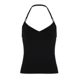 Wind Metal Decoration Hanging Neck Small Vest Hottie Slim Elastic New Blouse