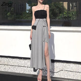 Womens Summer Solid Bow Side-Slit Mid-Calf Sexy Lady High Waist Lacing Up Casual Loose Elegant Feminine Chic Comfy