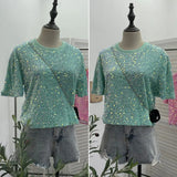 Sequin Short Sleeve T-Shirt 2025 Spring And Summer Korean Version Of Loose Night Club Bling Top