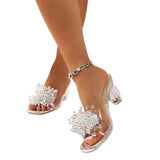 Drill Square Head With High-Heel Slippers Women's New Pearl Transparent With Fashion Cool