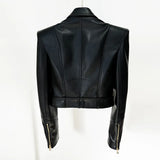Early Autumn New Star Fashion Personality Shrugged Two-Cloity Buckle Short Locomotive Leather