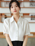 Women Shirts V-neck Short Puff Sleeve Chiffon Thin Shirt 2023 Summer Loose Button Women Tops Blouses Solid Woman
