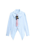 Womens Blouses Elegant Long Sleeve Blue Shirt Ladies Solid Color Femme French Single Breasted Blouses Feminina Streetwear