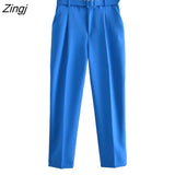Women Fashion Solid Colors Ankle Length Pants Chic Business Trousers Office Lady Zipper Fly Pantalones Mujer Pants