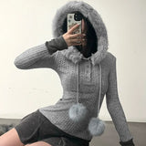 Cloth Forget Retro Hair Splicing Velvet Zipper Casual Coat BM Style Hooded Solid Color