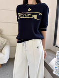 2025 New Five-Horned Star Letters T-Frek Short-Sleeved Women's Sweater Sweater Slimming
