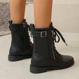 Women's Autumn And Winter New Martin Boots Fashion Solid Color Side Zipper Low-Heeling Mid-Sleesize