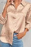 Spring Office Lady Tops Long Sleeve Leopard Jacquard Blouse Turn Down Collar Button Shirt Autumn Fashion Tops Elegant