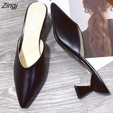 Summer Fashion Women Pointed Toe Slipper Nude White Square Low Heels Outsides Ladies Slides Luxury Brand Beach Mules