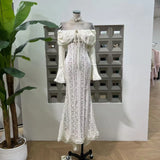 Spring Romantic Elegant Lace Shoulder Horn Long Sleeves Of Long