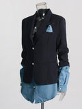 Temperament Commuting Style High-End Suit Suit 2025 Summer New Personality Splicing Denim Design Blazer