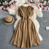 Zingj Fly Sleeve Dress Women's Summer New Design Sense V Collar Waist Show Thin Temperament Big Place French Fairy